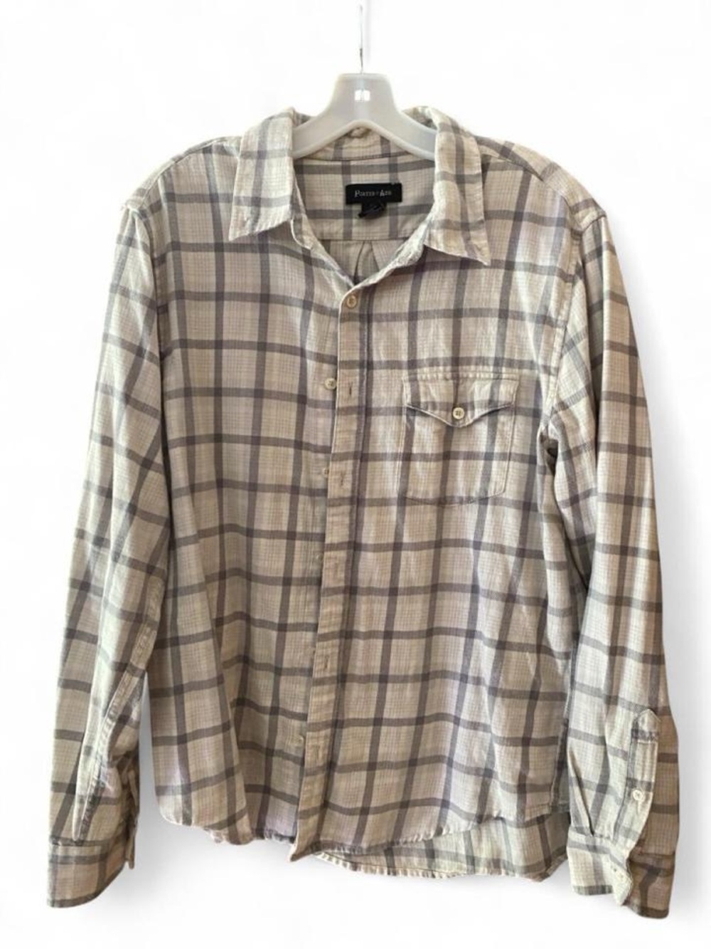 Relaxed Beige Plaid Button-Down Shirt